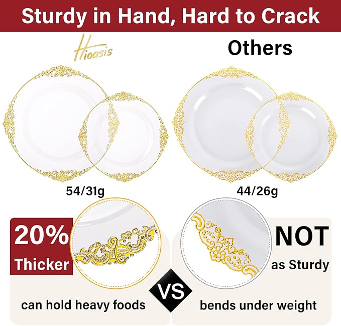 210 Pcs Clear Gold Plates for Party | Clear Party Plates Set for 30 Guests - Image 3