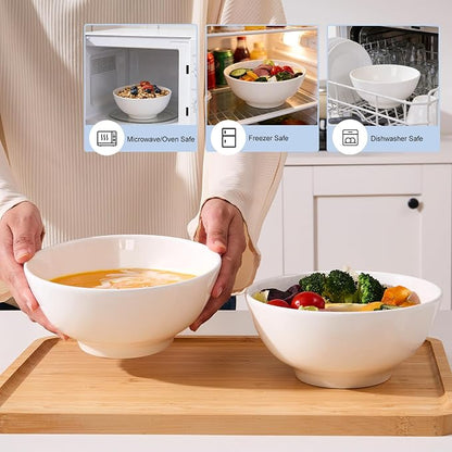 VENVENWEAVS 30 OZ White Thickened Ceramic Bowls Set of 6 Complimentary 6 Spoons - Image 3