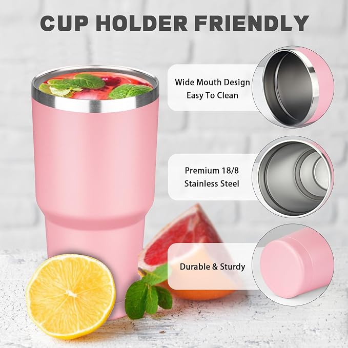 30 oz Tumbler with Lids and Straws, Stainless Steel Insulated Coffee Tumbler - Image 3