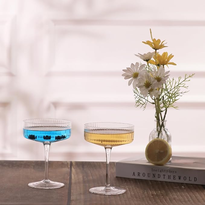 Handblown Crystal Coupe Glasses Set of 4, 9 oz Martini Glass Set - Image 7