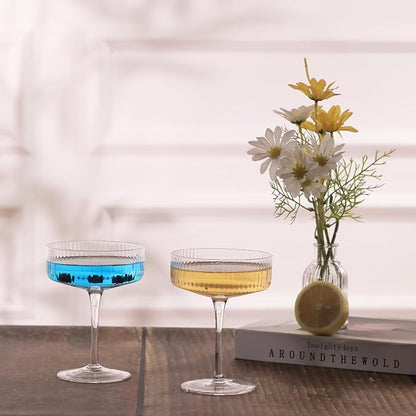 Handblown Crystal Coupe Glasses Set of 4, 9 oz Martini Glass Set - Image 7