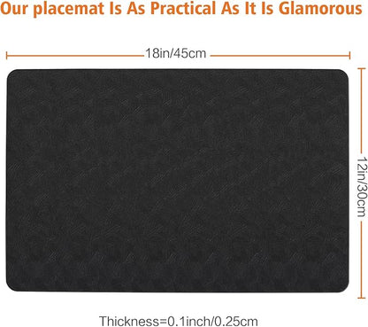 Vinyl Placemats Set of 12 Heat Resistant Easy Clean Non-Slip Place Mats for Dining Table Faux Leather Waterproof Stain Resistant Wipeable Washable PVC Table Mats(12, Black)