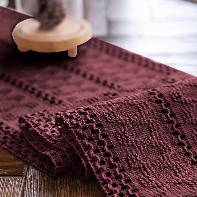Macrame Table Runner Burgundy Boho Table Runners - Image 5