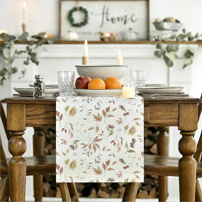 Floral Leaves Flower Table Runner, Wild Flowers and Leaves Seasonal Decor | - Image 3