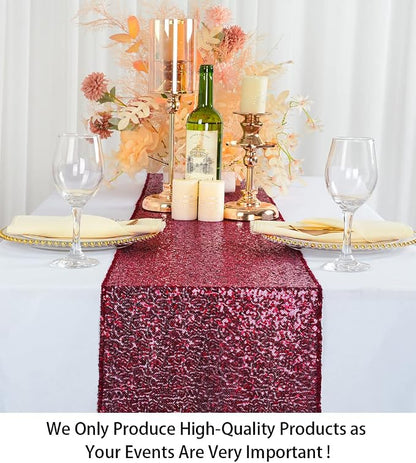 ShiDianYi Burgundy 12x72-Inch Christmas Table Runner Sequin Table Runners - Image 2