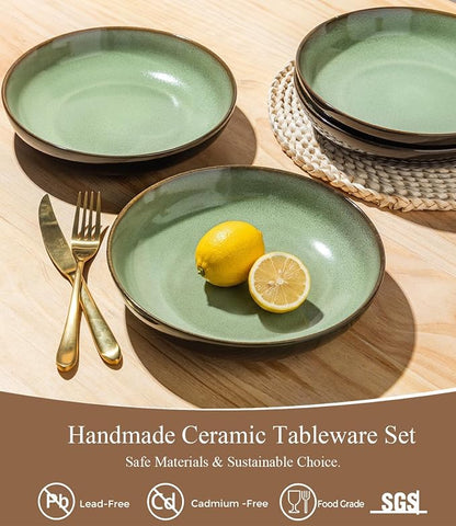 LERATIO 9.0" Ceramic Pasta Bowls Set of 4, 38oz Large Stoneware Bowls Set | - Image 3