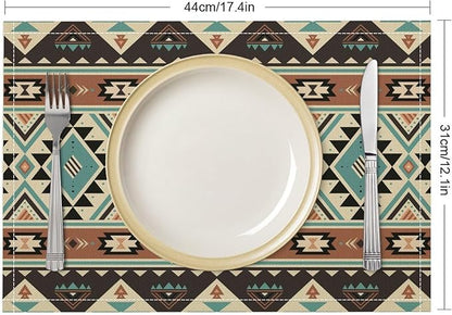 Aztec Southwest Placemats Rustic Tribal Geometric Decorative Table Mat Antique Native Heat Resistant Place Mats for Dining Kitchen Party Holiday Decor 12x18 in 6 PCS