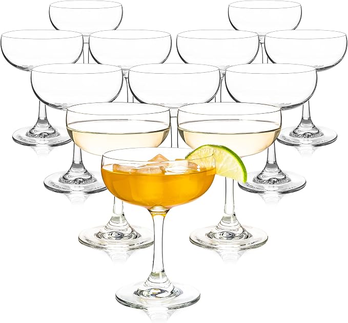 Champagne Glasses Set of 12-7oz Elegant Coupe Glasses, Crystal Cocktail Glasses by HAKEEMI