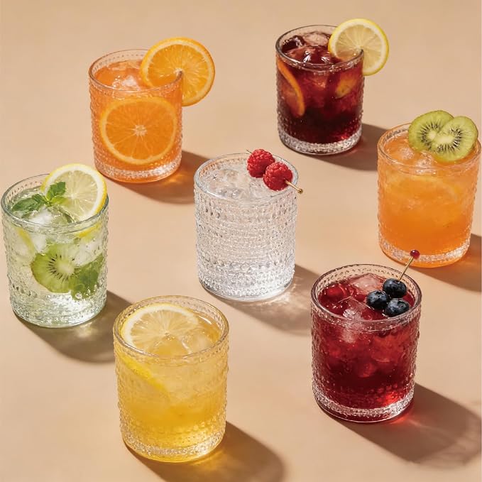 Hobnail Drinking Glasses Set of 8，Includes 12-ounce beer glasses and 10-ounce - Image 3