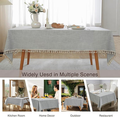 JIALE Textured Tablecloth, Heavy Duty Linen Style Farmhouse Table Cloth Rectangle Table, Wrinkle-Free Washable Waterproof Table Cover for Kitchen, Dining, Parties, 55"x55", Light Grey