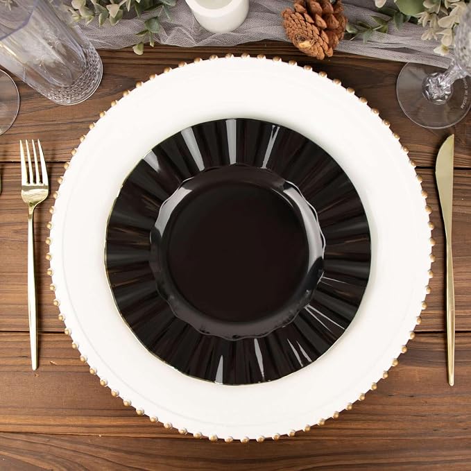 Efavormart 9" Salad Plates – Set of 10 Plastic Black Round Disposable Plates - Image 6