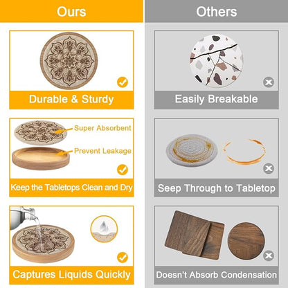 Wood Coasters for Drinks, Eykao Absorbent Coaster Sets of 5, Woven Drink - Image 3