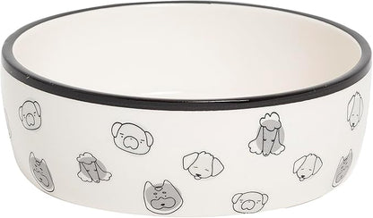 Pearhead Ceramic Dog Faces Dog Bowl, Holds 2 Cups, Stoneware Food and Water Dish for Dogs up to 20 lbs, Heavy Non-Slip Base, Small/Medium