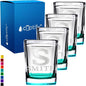 Personalized Shot Glasses Set of 4 Initial and Name 2oz Teal Bottom Etched Square Shot Glass Engraved with Custom Text Birthday Gift for Men and Women