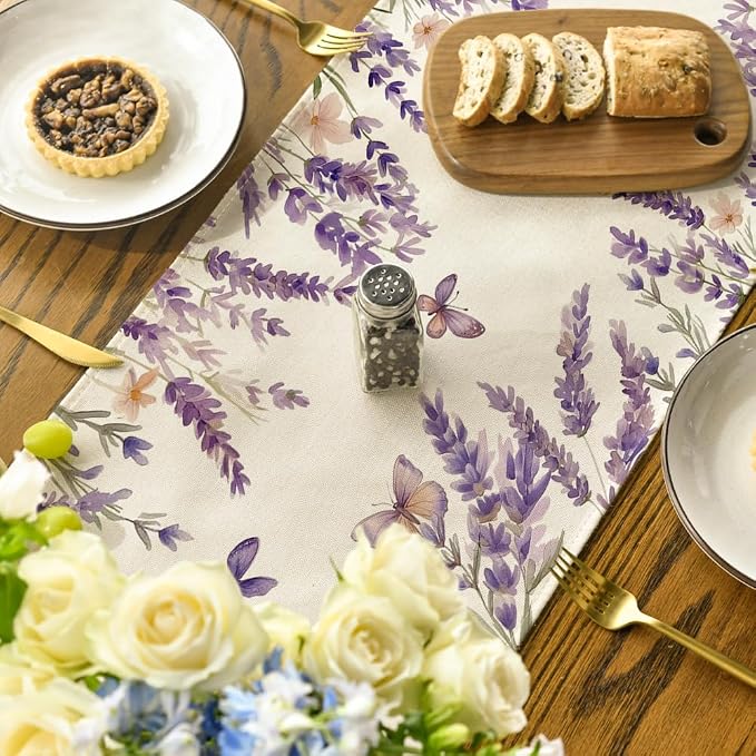 Artoid Mode Purple Lavender Floral Butterflies Spring Table Runner, Seasonal - Image 4