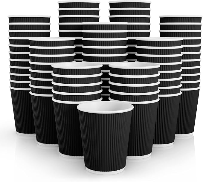 JollyPack Disposable Paper Coffee Cups, 8 oz, 120 Pack, Insulated Ripple Wall by JollyPack