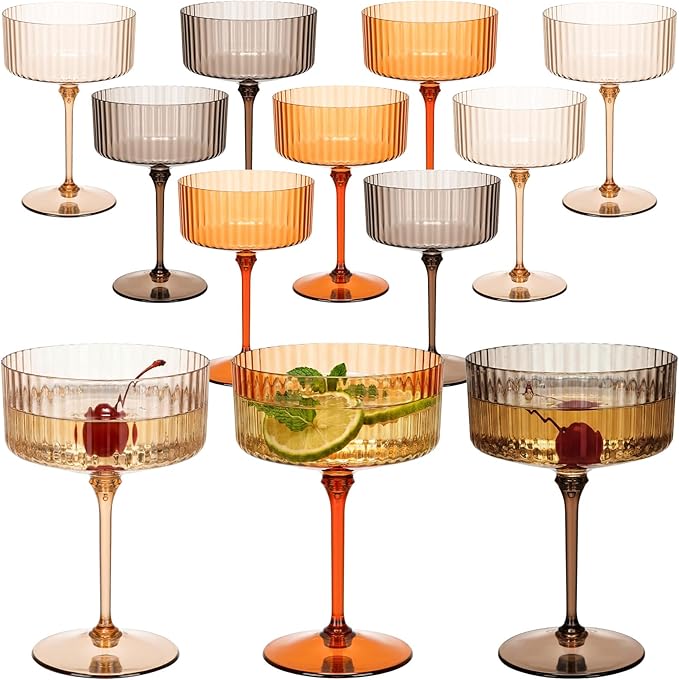 Jingmore 12 Pcs Ribbed Martini Glasses 10 oz Disposable Plastic Vintage Ribbed by Jingmore