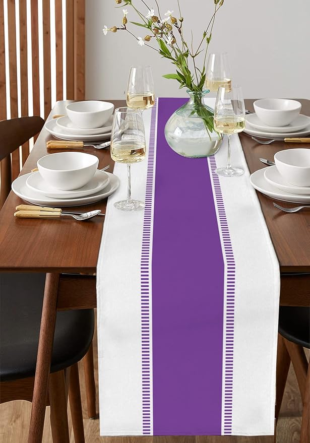 Purple Table Runners 70 inches Long, Modern Stripes Table Runner Farmhouse - Image 4