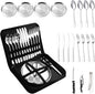 Camping Silverware Silver Picnic Plates and Utensils Set for 4 Portable Tableware Stainless Steel Dinnerware 20 Pieces With Organizer Bag Reusable Durable