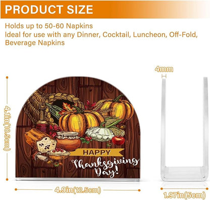 Napkin Holder Happy Thanksgiving Day Turkey Bread Pumpkin Crystal Clear Acrylic Napkin Holders, Paper Napkin Holder Dining Table Dispenser for Kitchen Restaurant Home Decor Bar Accessories