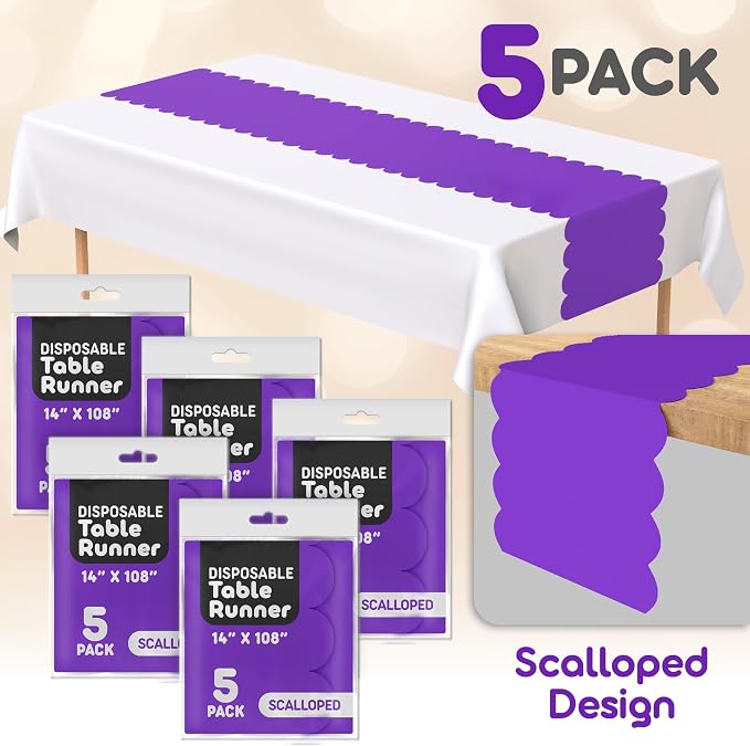 Purple Scallop Table Runner, Disposable Plastic, 5 Pack - Image 2