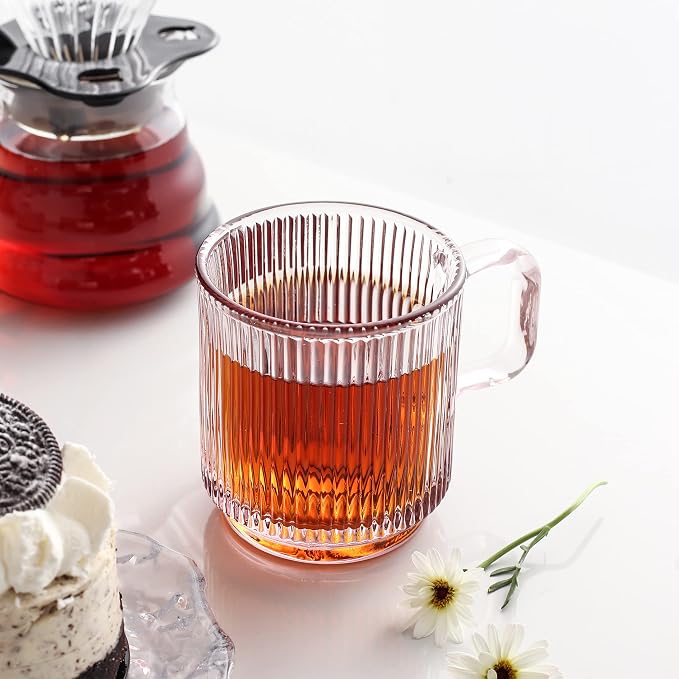 Lysenn Pink Glass Mug with Lid, Premium Glass Coffee Mug, 12 oz Tea Cup | - Image 4