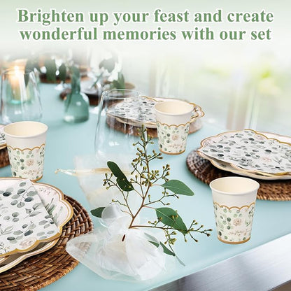 Funnymoom 250 Pcs Sage Green Color Party Decorations Eucalyptus Greenery Plates - Image 5
