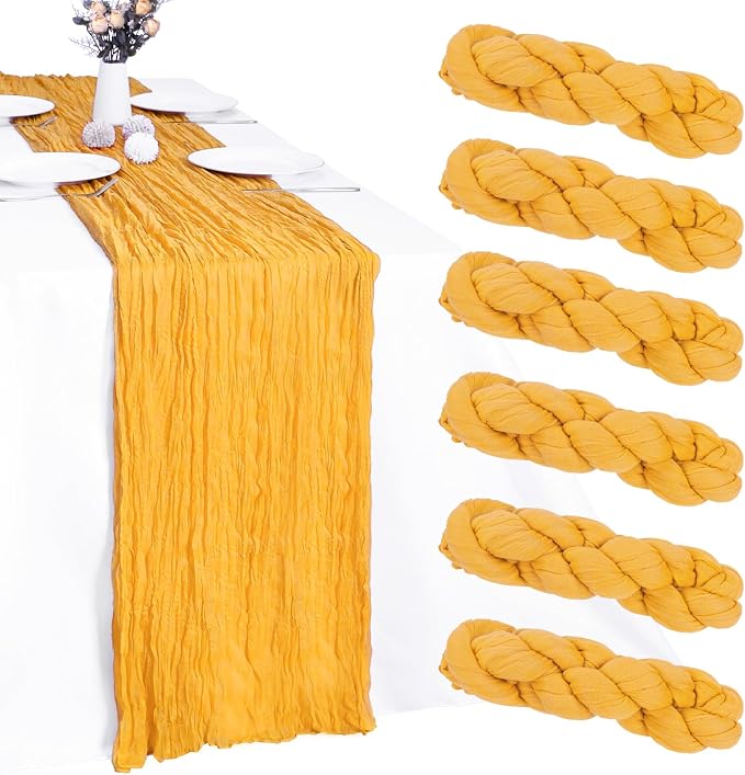 6 Pack Gold Cheesecloth Table Runner 35 x 120 Inch | Boho Gauze Fabric by RestfulGlow