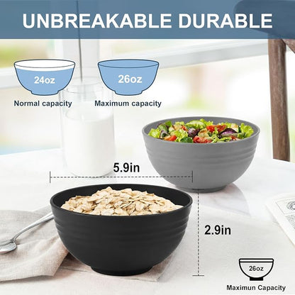 Wheat Straw Bowls Sets of 6, 26oz Plastic Bowl Reusable, Unbreakable Cereal Bowl - Image 2