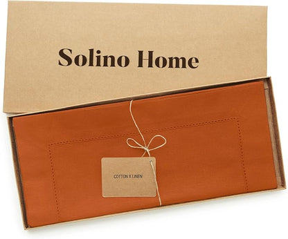 Solino Home Cotton Linen Dining Table Runner Cinnamon Hemstitch, 14 x 90 in | - Image 4