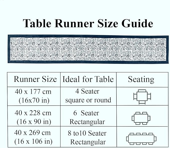 Denim Blue Hand Block Print 100% Cotton Table Runner 16x106 Inch | Perfect - Image 4