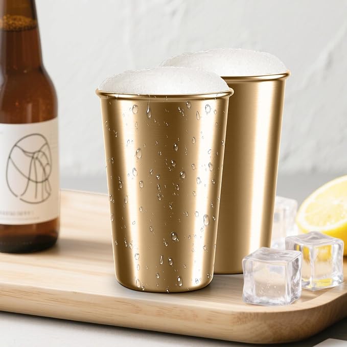 10 Pack 16 oz Gold Stainless Steel Pint Cups, Stackable Set | Food-Grade 304 - Image 9
