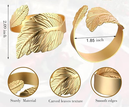 14K Gold Napkin Rings Set of 12, Metal Leaf Gold Napkins Rings Holder Buckles - Image 4