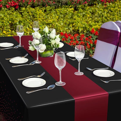 1Pcs Black and Maroon Tablecloth Party Decorations, Plastic Black Table Cloth - Image 6