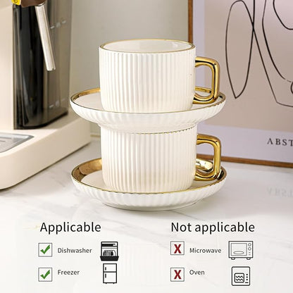 LETAOTAO Cappuccino Cups with Saucers, 8oz Ceramic Coffee Cups with Saucers Set - Image 3