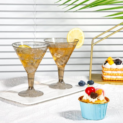 Liacere 24 Pack Gray Gold Glitter Plastic Martini Glasses - Image 6