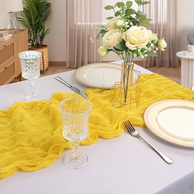 12 Pack 10Ft Lemon Yellow Cheesecloth Table Runner 23 x 120 Inch | Gauze Rustic - Image 6