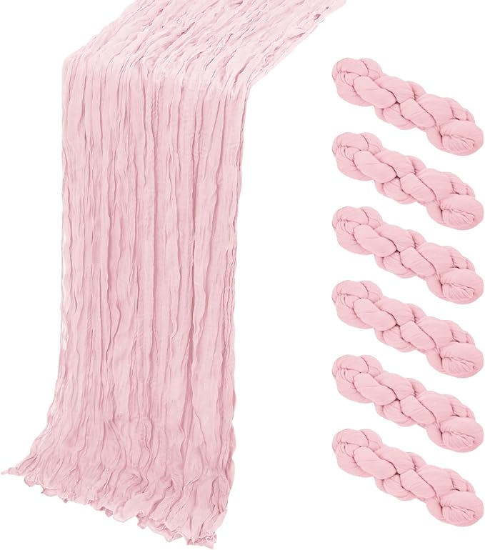 6 Pack Light Pink Cheesecloth Table Runner, 17 x 108 Inch, Gauze Cheese Cloth by Yorcari