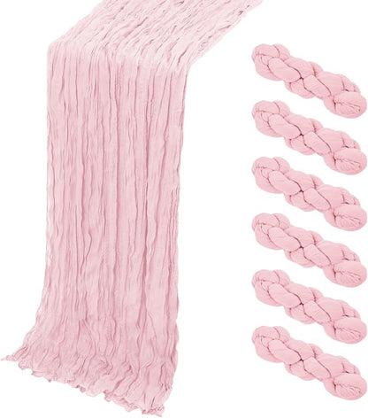 6 Pack Light Pink Cheesecloth Table Runner, 17 x 108 Inch, Gauze Cheese Cloth by Yorcari