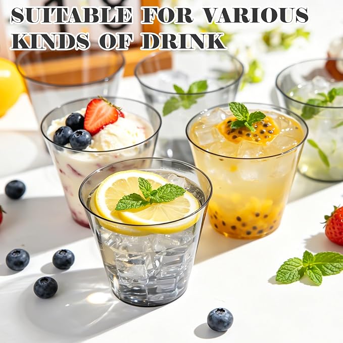 50 Pack 9oz Transparent Black Plastic Cups, Fancy Disposable Cocktail Cup | - Image 5