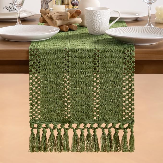 MLMW Boho Olive Green Table Runner 48 inches Small Coffee Table Runner Green - Image 6