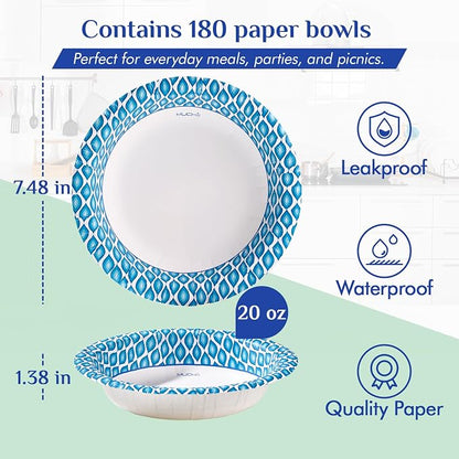 MUCHII 20 Oz Paper Bowls 180 Count Disposable Bowls, Printed Soak Proof Large - Image 3