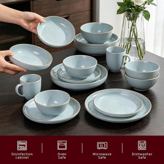 Stoneware Euro-Nordic 20pc Dinnerware Set, Shiny Light Blue - Image 3