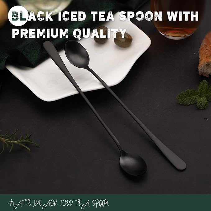 Hiware Matte Black 9-Inch Long Handle Iced Tea Spoons, Coffee Spoon, Ice Cream - Image 3