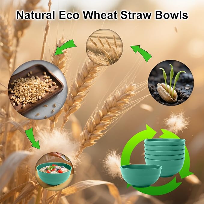 Wheat Straw Bowls 60oz, Unbreakable Large Cereal Bowls Set of 6, Plastic Bowls - Image 7