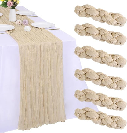 6 Pack Beige Cheesecloth Table Runner 35 x 120 Inch | Boho Gauze Fabric by RestfulGlow