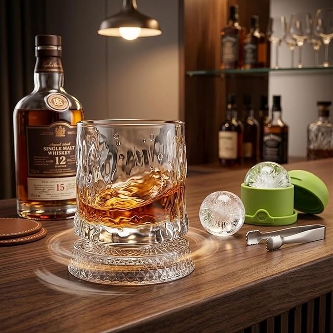 360° Rotating Whiskey Glasses Set of 2, Vintage Crystal Tumblers - Image 3