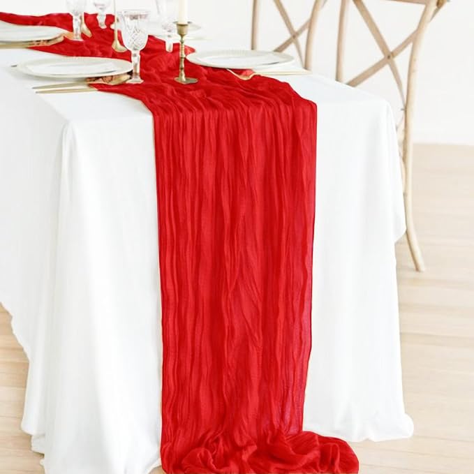 6Pack Red Cheesecloth Table Runner, 17 x 108 inch Sheer Red Table Runner | Boho - Image 2