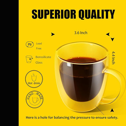PunPun Coffee Cups Clear12.9OZ. 380ml Coffee Mugs, Espresso Cups, Double Wall - Image 4