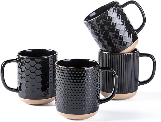 GBhome Coffee Mugs Set of 4, 12 oz Black Coffee Cups by GBhome
